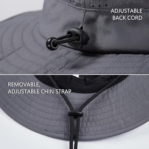 BASSDASH UPF 50+ Water-Resistant Fishing Bucket Hat with Laser Perforated Mesh Adjustable for Men Women Outdoor Hiking - color: Dark Grey