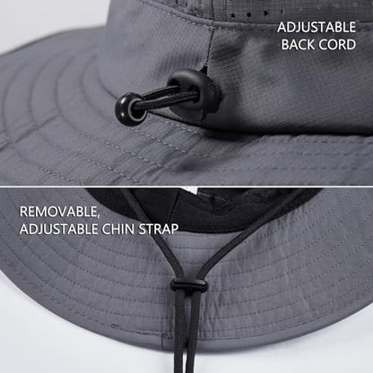 BASSDASH UPF 50+ Water-Resistant Fishing Bucket Hat with Laser Perforated Mesh Adjustable for Men Women Outdoor Hiking - color: Dark Grey