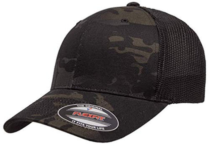 Mrlahat 6511 Flexfit Trucker Mesh One Size Fitted Cap 6 Panels with Black Bandana - color: Multicam Black