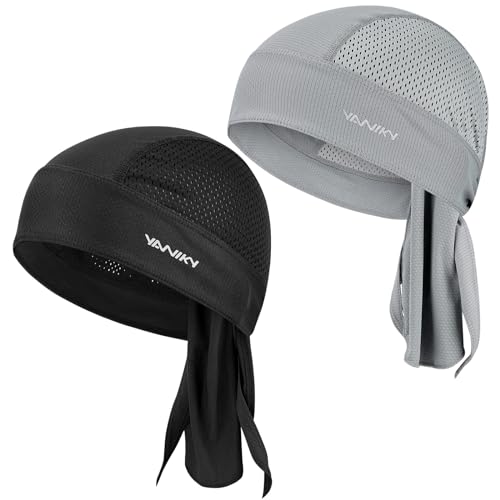 YANIKY Bandanas Skull Caps for Men, Women Skull Cap Helmet Liner Dew Rags - color: Black+grey