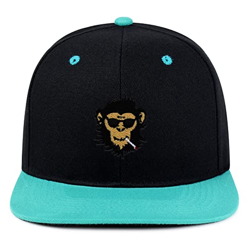 Smoking Monkey Hip-Hop Snapback Hat Embroidered Baseball Cap Wild Animal Funny - color: 15. Black/Aqua