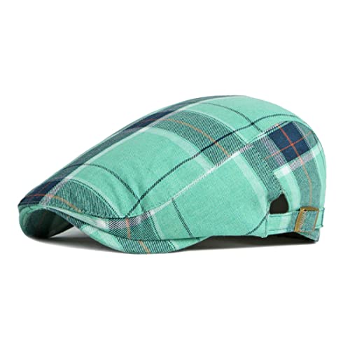 Unisex Classic Plaid Beret Newsboy Hats Flat Sun Hat Sport Golf Baseball Caps Cabbie Driving Cap Hats for Women Men - color: Light Green