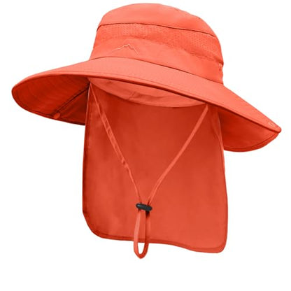 Sun Hats for Men Women, UPF 50+ Protection Fishing Hat with Neck Flap - color: Orange