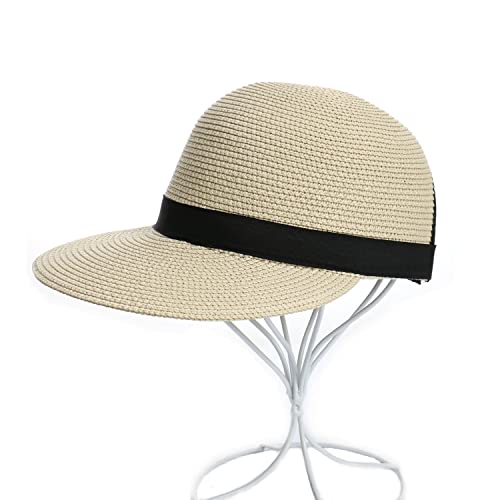 Summer Visor Hats for Women Foldable Floppy Solid Color Straw Sun Hat Travel Beach Baseball Cap - color: Beige