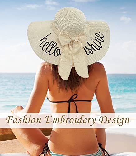 Sun Hats for Women, Summer Wide Brim Straw Beach Hat - color: Light White, size: Large