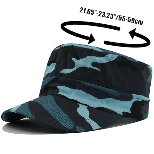 Cadet Army Cap for Men Women Military Adjustable Unisex Flat Top Hat - color: Camo Blue