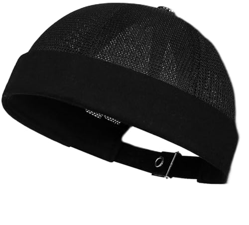 Breathable Mesh Skull Cap for Men - Adjustable Brimless Beanie Lightweight Summer Hat - color: Black