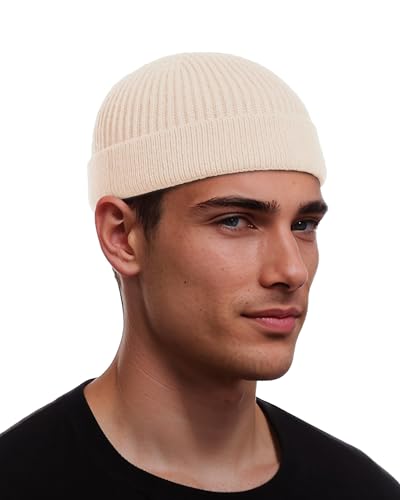 vidsel Thin Wool Fisherman Beanie for Men Short Knit Cuff Trawler Watch Hat - color: 1pcs-beige