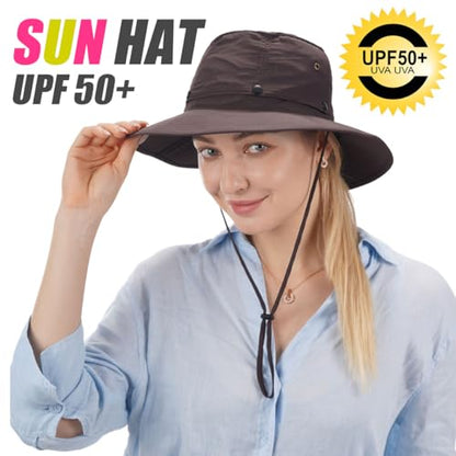 USHAKE Head Net Hat, Safari Hat Sun Hat Bucket Hat with Hidden Net Mesh - color: Dark Brown