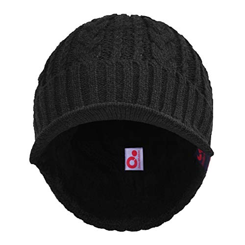 Winter Visor Beanie Brimmed Baseball Cap Fleece Lined Cable Knitted Billed Hat - color: Black