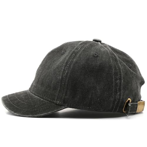 Short Brim Baseball Cap for Men Women Unconstructed Washed Cotton Adjustable Short Bill Hat Vintage Low Profile Dad Hat - color: Black