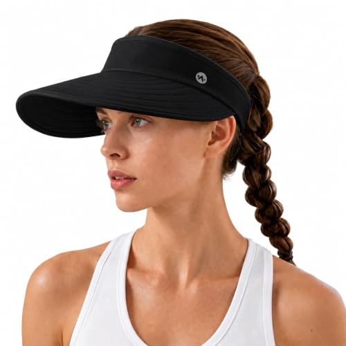WANDER Sun Visor Hat Wide Brim Packable Large Beach Cap for Women - color: Black