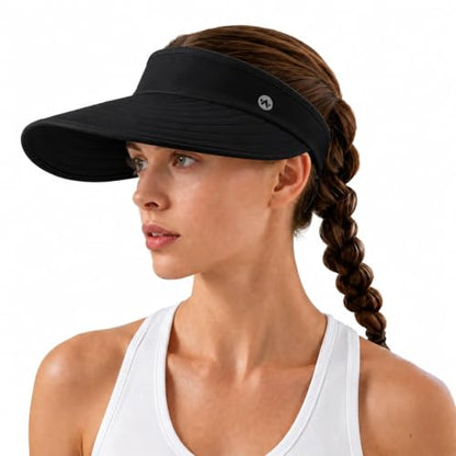 WANDER Sun Visor Hat Wide Brim Packable Large Beach Cap for Women - color: Black