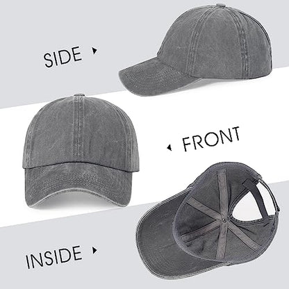 HH HOFNEN Ponytail Hat for Women Washed Distressed Baseball Cap Ponycaps - color: #1-1 Grey