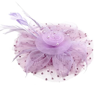 AQOKKA Women Fascinators Hats Flower Fascinators with Headband and Clip Tea Party Headwear for Women and Girls - color: 1 Pc 7" Diameter / Light Purple