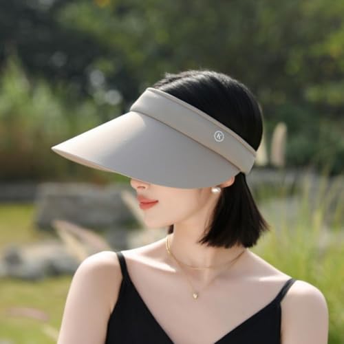 Women Sun Hats Detachable Wide Brim Sun Protection UPF 50+ Packable 2 in 1 Summer Beach Visor Cap - color: Khaki
