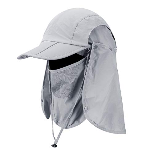 CRISTGEE Foldable Sun Cap, Fishing Hats, UPF 50+ Protection Caps with Face Mask Neck Flap - color: Light Gray