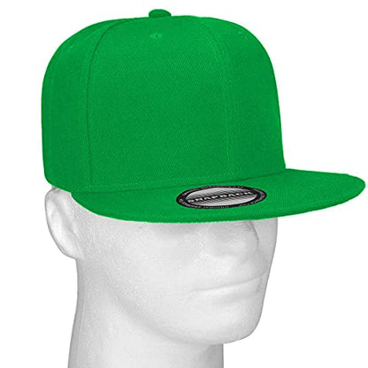 Classic Snapback Hat Cap Hip Hop Style Flat Bill Blank Solid Color Adjustable Size - color: 1pc Kelly Green