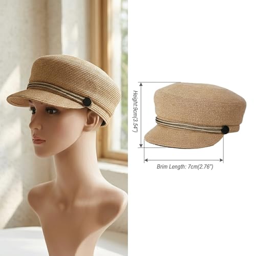Women's Polyester Straw Newsboy Cap, Gatsby Ivy Style Visor Beach Hat, Adjustable - color: Mixed Camel