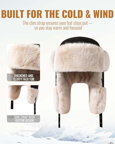 Croogo Cold Weather Eskimo Hats Trapper Hat Winter Thick Furry Ushanka Russian Hat Windproof Ski Trooper Hat with Ear Flap - color: Pl18-black