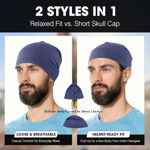 WTACTFUL 3-Pack Breathable Cooling Skull Cap for Men Women Thin Beanie - color: Black+black+blue