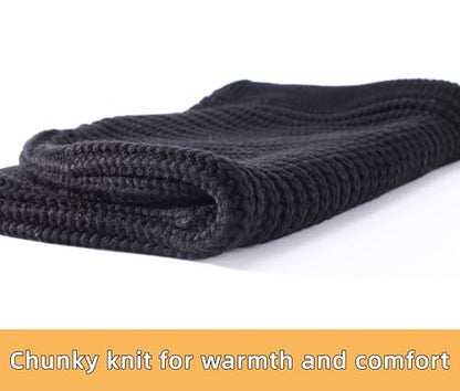 Connectyle Knit Hooded Scarf Hat Pullover Balaclava Beanie Skull Cap with Drawstring Neck Gaiter Hood Winter Hats for Women - color: Black