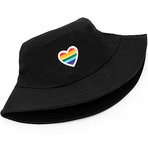 XYIYI Fashion Embroidery Bucket Hat Cotton Beach Fisherman Hats for Women Girls - color: Rainbow Pride Black