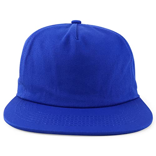 Trendy Apparel Shop Plain Unstructured 5 Panel Flat Bill Snapback Baseball Cap - color: Royal