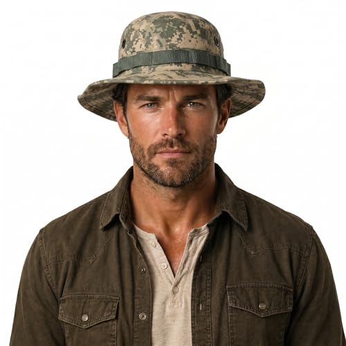 Tactical Boonie Hat Military Bucket Cap Camo Digital or Solid Wide Brim Sun Fishing Bush Booney Hunting Headwear - color: Acu Digital Camo, size: 7 3/4