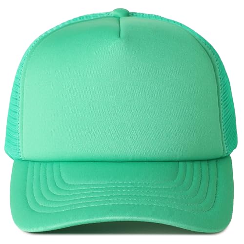 MIRMARU 5 Panels Blank Foam Front Two Tone Solid Trucker Mesh Back Baseball Cap with Adjustable Snapback Strap - color: Solid-kelly Green