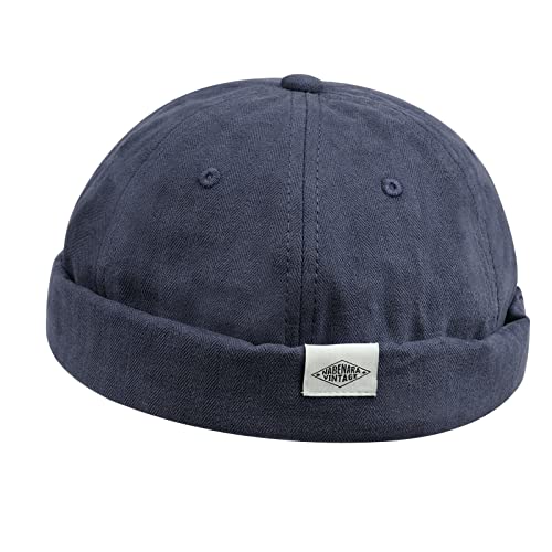 Croogo Cotton Brimless Hat for Men Rolled Cuff Docker Cap Casual Worker Hat - color: M-ct84-blue