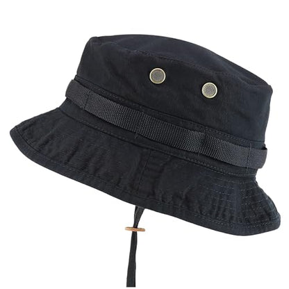Armycrew 100% Washed Cotton Boonie Hat with Chin Strap - color: Black, size: X-Large