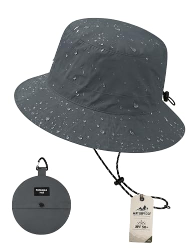 Durio Bucket Hat for Men Women, Waterproof Rain Sun Hat for Outdoor Travel - color: Grey
