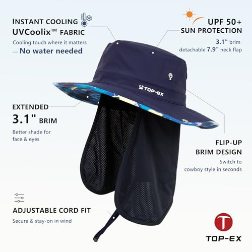 Unisex UVCoolix™ Cooling Sun Hat with Detachable Neck Flap - color: Midnight Nebula Blue, size: Medium-Large
