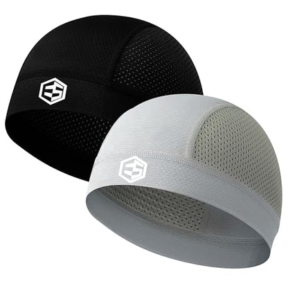 3Pcs Breathable Mesh Skull Caps for Men Women, Quick Dry Lightweight Sweat Helmet Liner Beanie, Hair Cooling Cap - color: 2pc Black & Gray