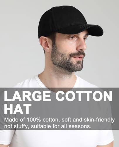 Oversize XL XXL Baseball Cap for Men Big Heads, Large Cotton Baseball Hat, Unstructured Plain Dad Cap Adjustable 23.5"-26" - color: Black