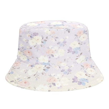 Lavender Floral Print Reversible Wide Brim Bucket Hat for Women