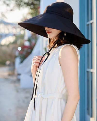 Women Wide Brim Sun Protection Hat Summer Fishing Hats - color: Black