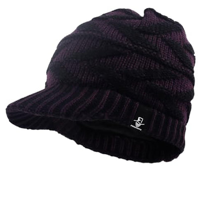 Women's BeanieTail Warm Knit Hat Messy High Bun Ponytail Visor Beanie Cap - color: B341-purple, size: Medium