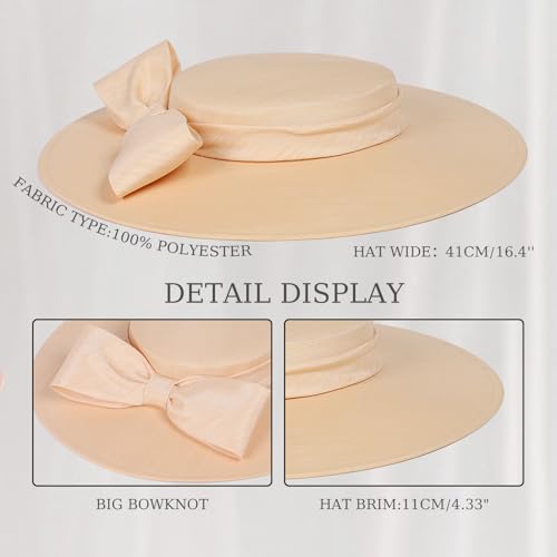 Fascinators Women Wide Brim 20s 50s Derby Pillbox Hat Bowknot Cocktail Tea Party Church Dress Hats - color: Khaki
