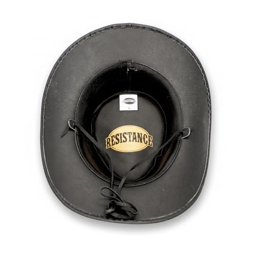RESISTANCE Premium Australian Style Leather Cowboy Hat | Shapeable Outback Hat for Men and Women - color: Black, size: X-Large