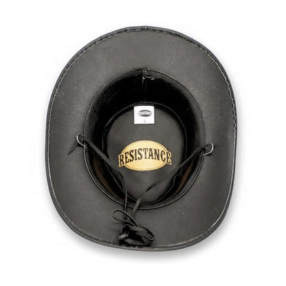 RESISTANCE Premium Australian Style Leather Cowboy Hat | Shapeable Outback Hat for Men and Women - color: Black, size: X-Large