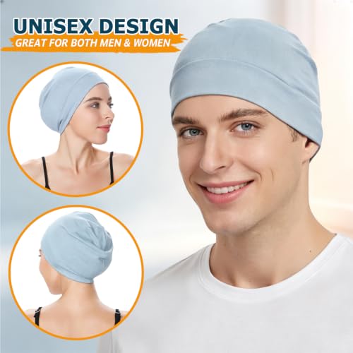 Headshion 100% Cotton Skull Caps Beanie Sleeping Hats for Men Women - color: Royal Blue & Light Blue
