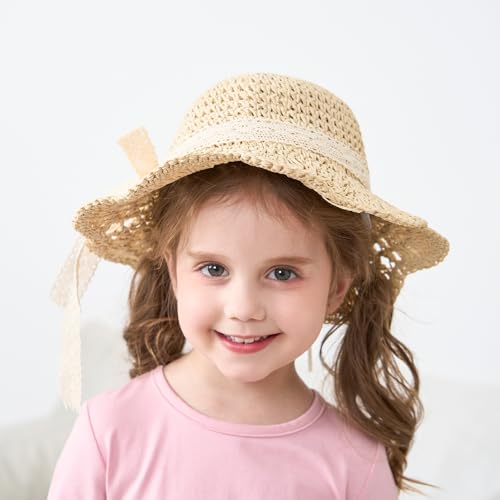 pureborn Baby Toddler Girls Straw Sun Hat Summer Beach Hat - color: Khaki, size: 2-5T