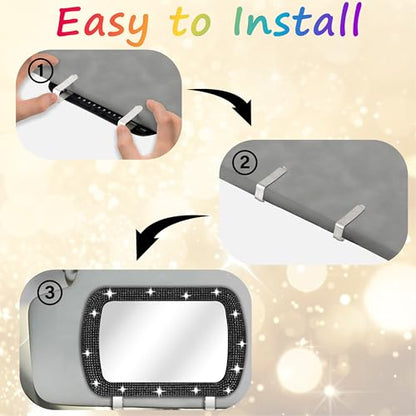 BFXM Car Visor Mirror, Clip-On Car Mirror Vanity with Black Bling Diamonds - color: Black