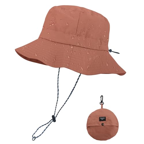 PFFY Packable Sun Bucket Hat for Men Women Outdoor UV Protection Sun Hats - color: Russet (More Brick Red)