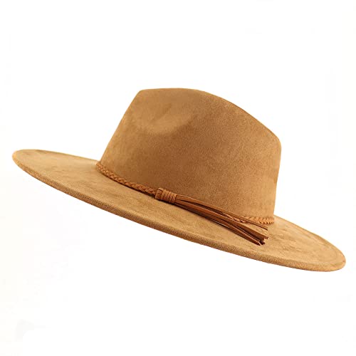 LIDHAY Big Wide Brim Fedora Hats for Women Men Western Suede Hat Large Felt Panama Hat Rancher Hat - color: Khaki