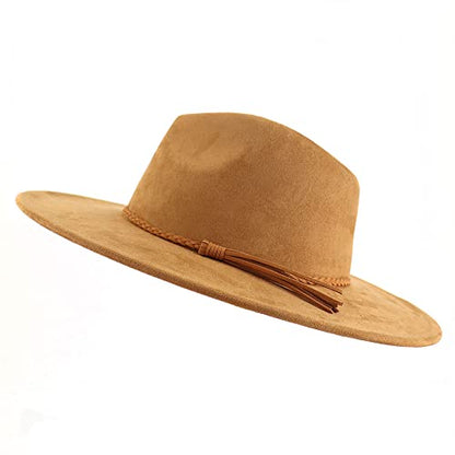 LIDHAY Big Wide Brim Fedora Hats for Women Men Western Suede Hat Large Felt Panama Hat Rancher Hat - color: Khaki
