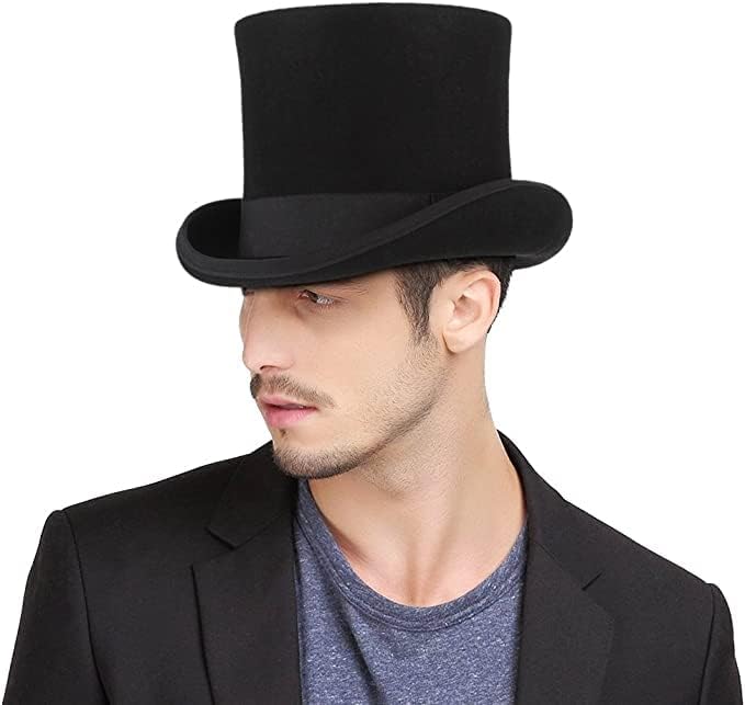 GEMVIE Men's Wool Felt Stage Magic Adults Costume Tall Top Hat 6.7" High Black - size: Large