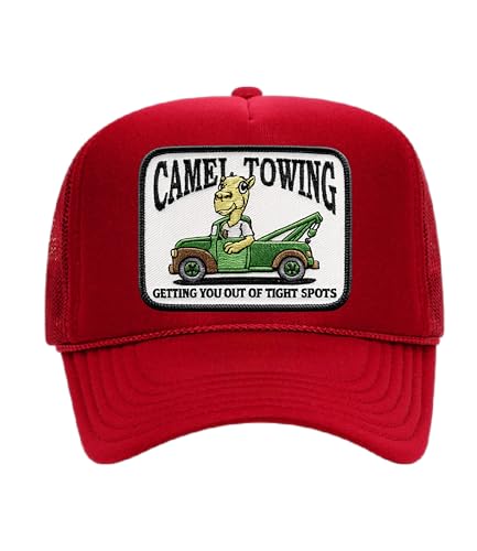 Red Foam Trucker Snapback Mesh Hat Camel Towing